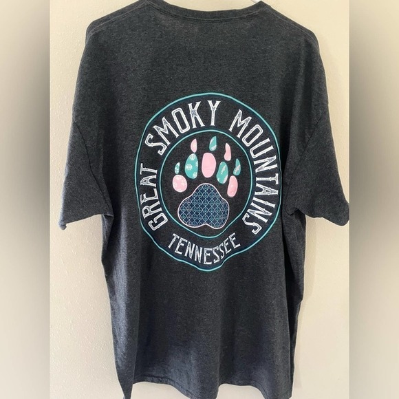 Great Smoky Mountains Tennessee Bear Print Logo Short Sleeve T Shirt - Picture 1 of 5